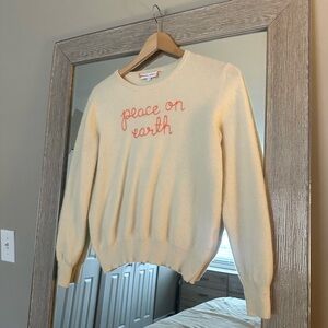 Lingua Franca 100% Cashmere Hand Knit Cream Sweater Size Small Peace On Earth
